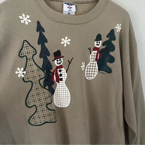 JERZEES Nublend Vintage Frabjous Snowman Christmas Sweatshirt Size Large - Picture 2 of 9